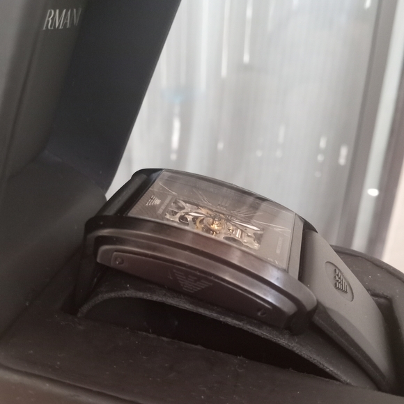 Emporio Armani Meccanico Black Rectangular Dial Silicone Strap Automatic Watch - Picture 13 of 15